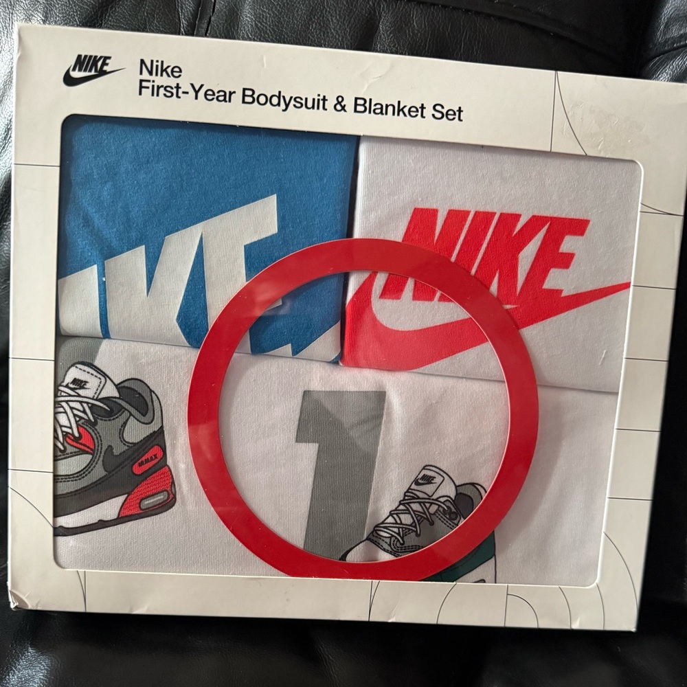 Nike Blue and White Bodysuit & Blanket Set